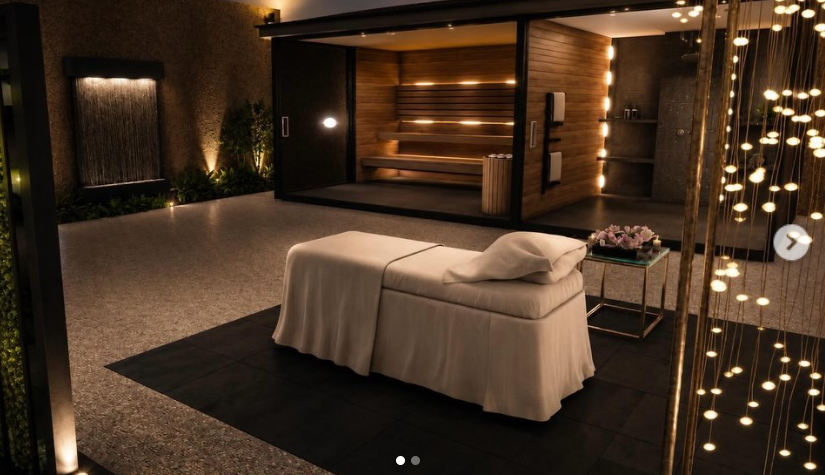 Candlelit massage room at the spa