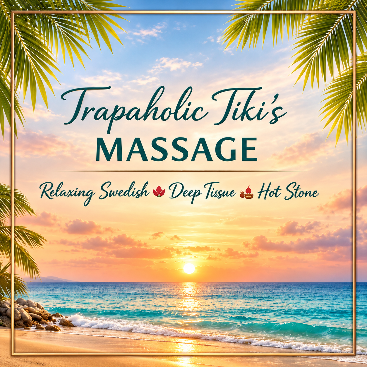 Trapaholic Tiki's Massage tropical sunset